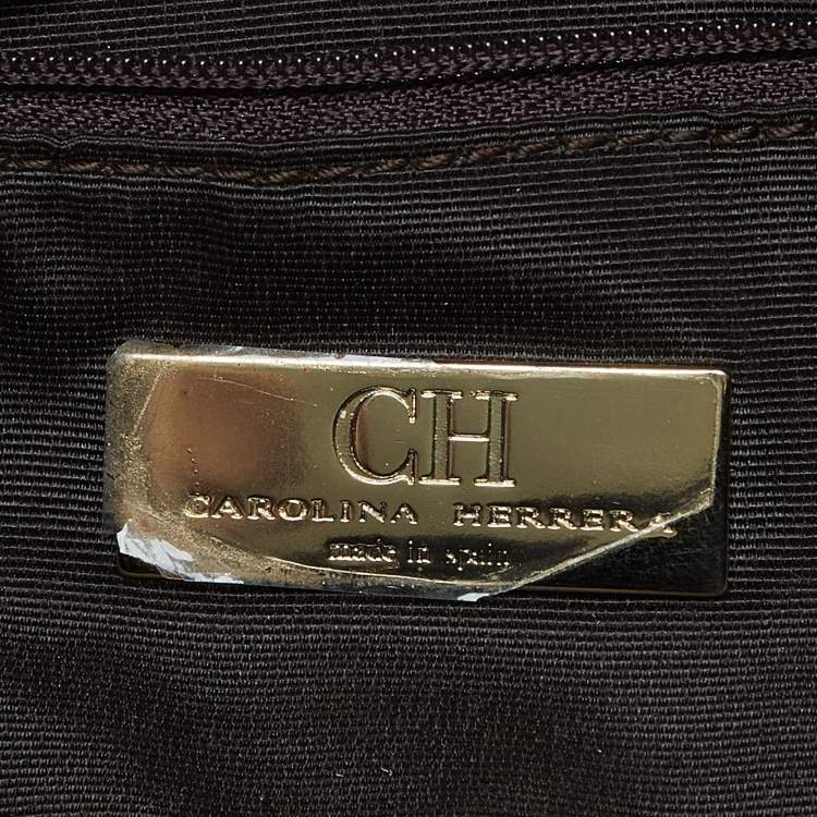 Pre Owned CH Carolina Herrera Gold Monogram Embossed Leather Chain Bow Hobo