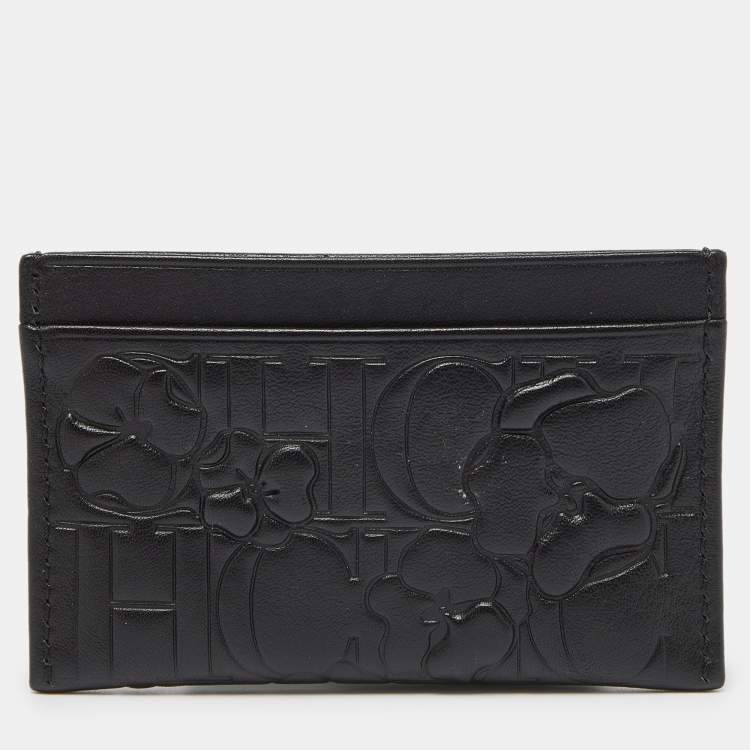 Pre Owned CH Carolina Herrera Black Monogram Embossed Leather Card Holder