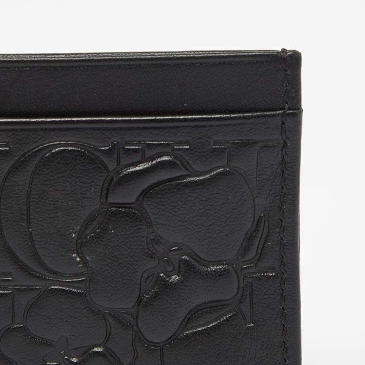 Pre Owned CH Carolina Herrera Black Monogram Embossed Leather Card Holder
