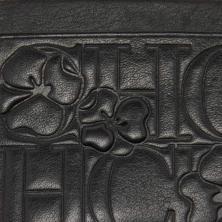 Pre Owned CH Carolina Herrera Black Monogram Embossed Leather Card Holder