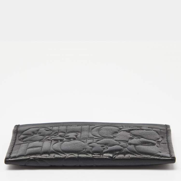 Pre Owned CH Carolina Herrera Black Monogram Embossed Leather Card Holder