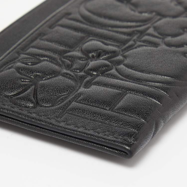 Pre Owned CH Carolina Herrera Black Monogram Embossed Leather Card Holder