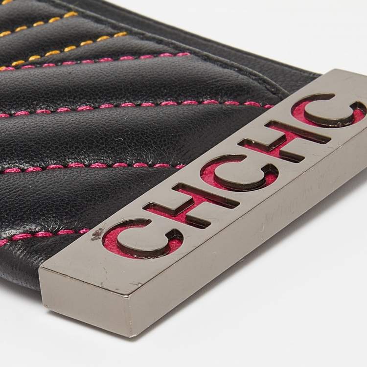 Pre Owned CH Carolina Herrera Black Quilted Leather Card Holder