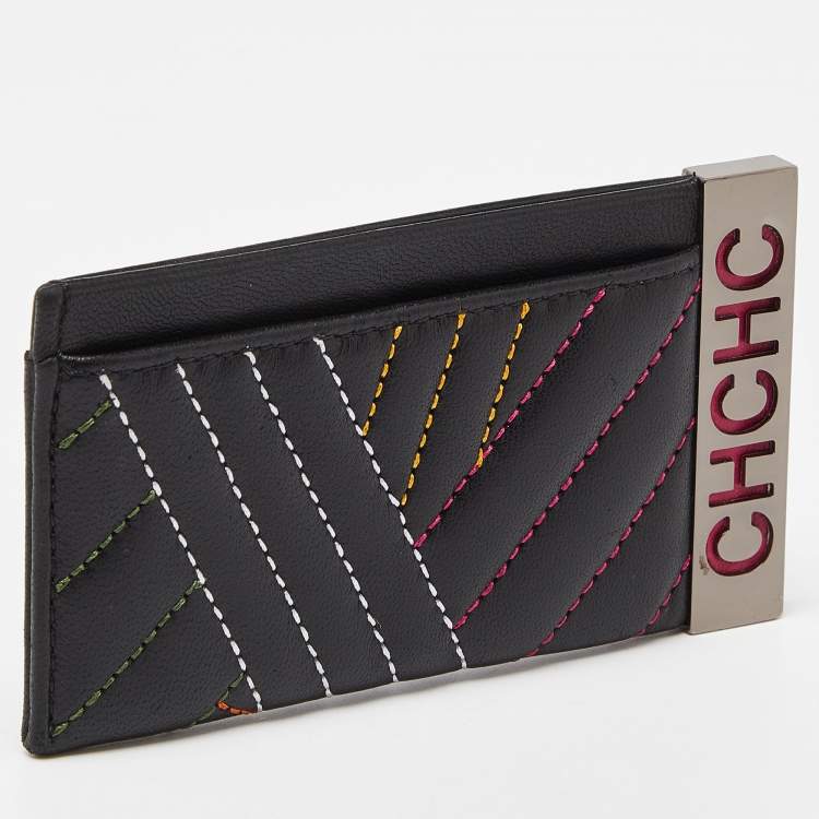 Pre Owned CH Carolina Herrera Black Quilted Leather Card Holder