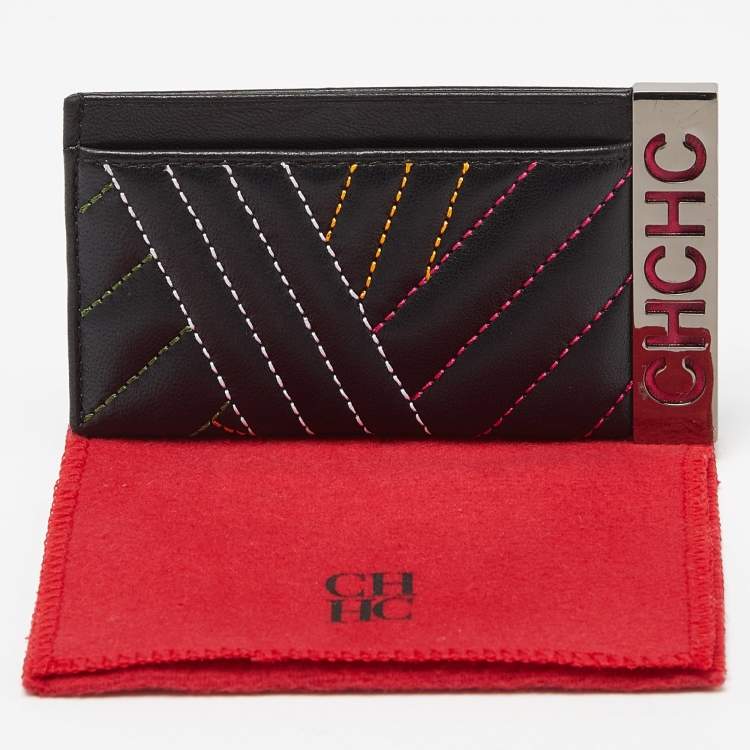 Pre Owned CH Carolina Herrera Black Quilted Leather Card Holder
