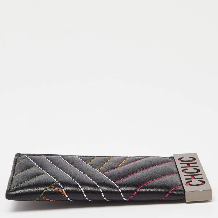 Pre Owned CH Carolina Herrera Black Quilted Leather Card Holder