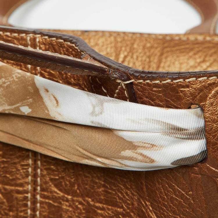 Pre Owned CH Carolina Herrera Bronze Monogram Embossed Leather Scarf Tote