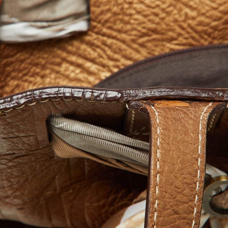 Pre Owned CH Carolina Herrera Bronze Monogram Embossed Leather Scarf Tote