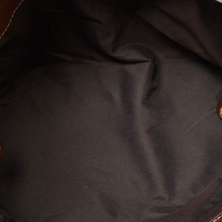 Pre Owned CH Carolina Herrera Bronze Monogram Embossed Leather Scarf Tote