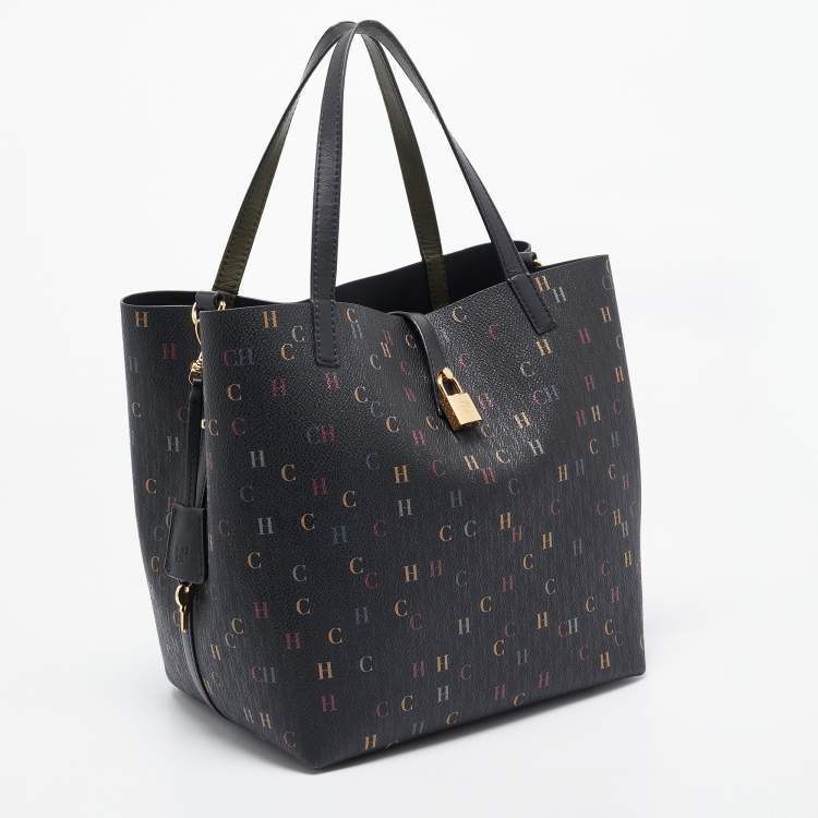 Pre Owned CH Carolina Herrera Black Monogram Coated Canvas Medium Matryoshka Locked Tote