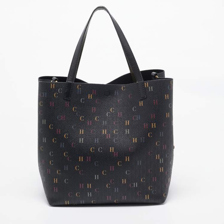 Pre Owned CH Carolina Herrera Black Monogram Coated Canvas Medium Matryoshka Locked Tote