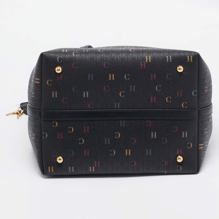 Pre Owned CH Carolina Herrera Black Monogram Coated Canvas Medium Matryoshka Locked Tote