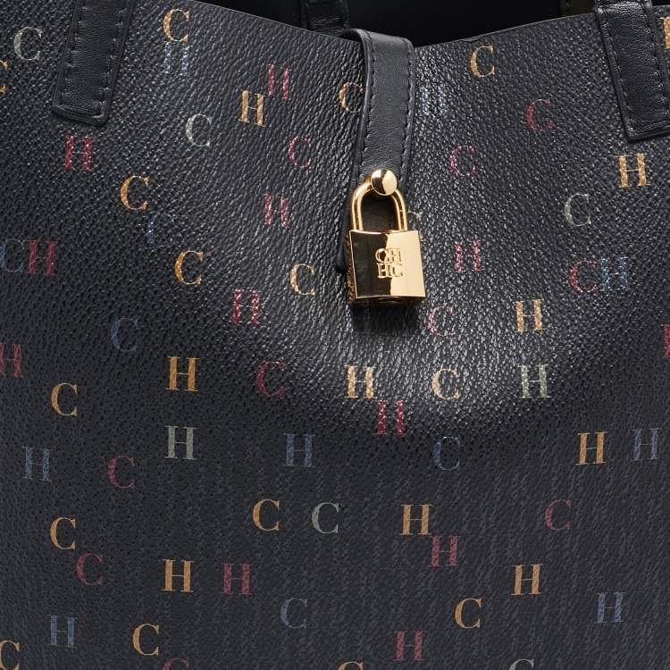 Pre Owned CH Carolina Herrera Black Monogram Coated Canvas Medium Matryoshka Locked Tote