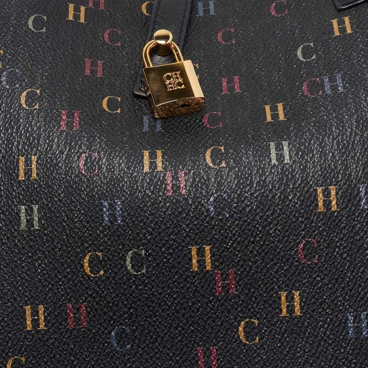 Pre Owned CH Carolina Herrera Black Monogram Coated Canvas Medium Matryoshka Locked Tote