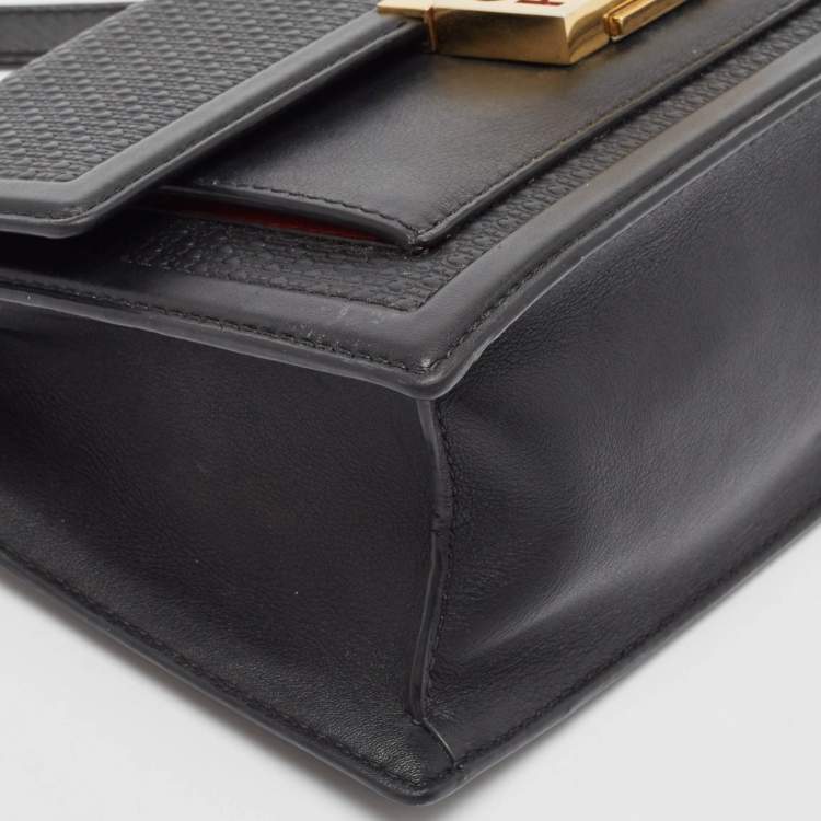 Pre Owned CH Carolina Herrera Black Monogram Embossed Leather Flap Shoulder Bag