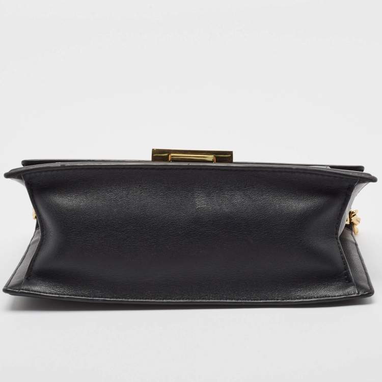 Pre Owned CH Carolina Herrera Black Monogram Embossed Leather Flap Shoulder Bag