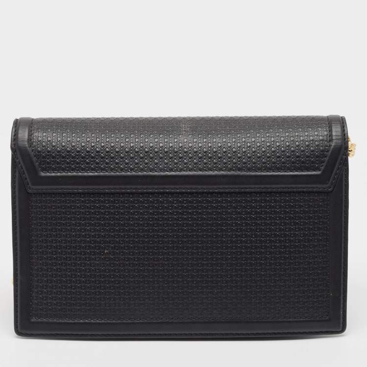 Pre Owned CH Carolina Herrera Black Monogram Embossed Leather Flap Shoulder Bag