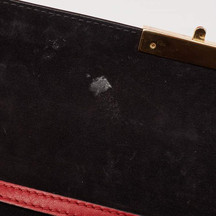 Pre Owned CH Carolina Herrera Black Monogram Embossed Leather Flap Shoulder Bag