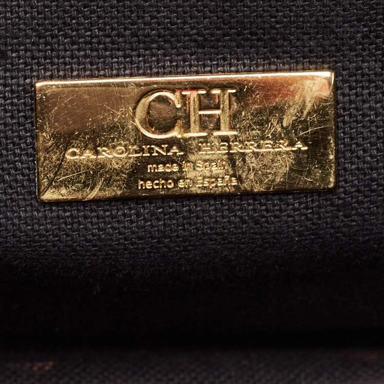Pre Owned CH Carolina Herrera Black Monogram Embossed Leather Flap Shoulder Bag
