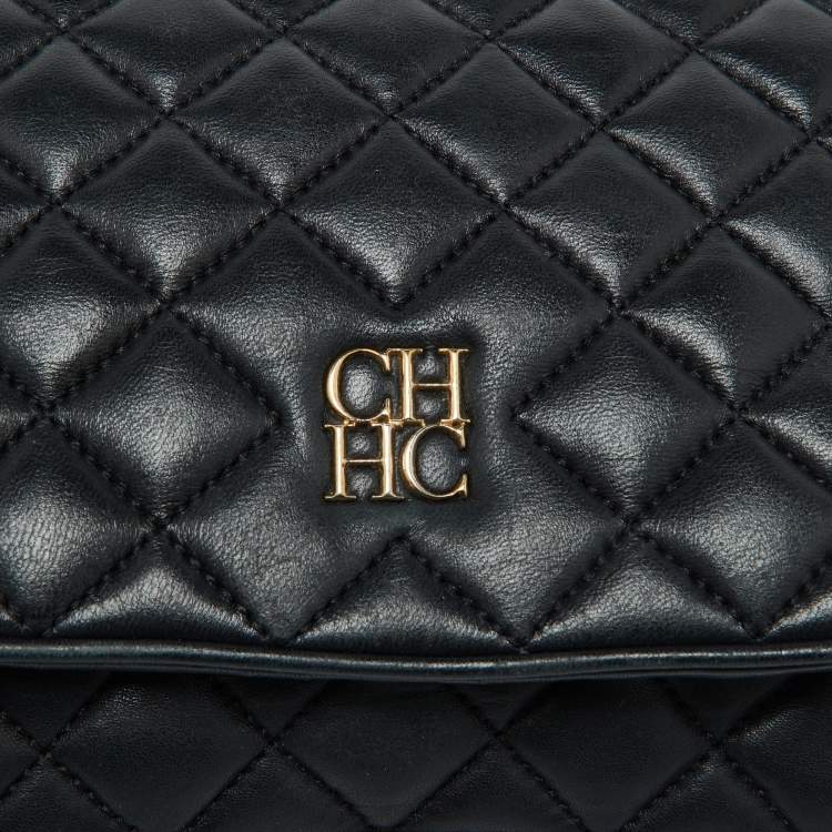Pre Owned CH Carolina Herrera Black Quilted Leather Flap Shoulder Bag