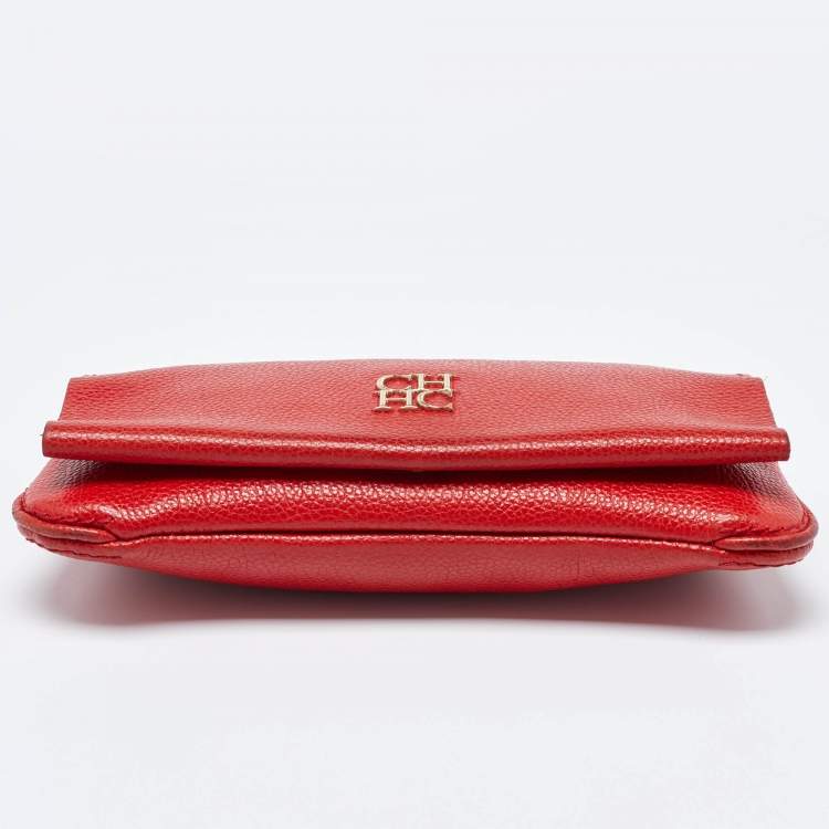 Pre Owned CH Carolina Herrera Red Leather Flap Chain Shoulder Bag