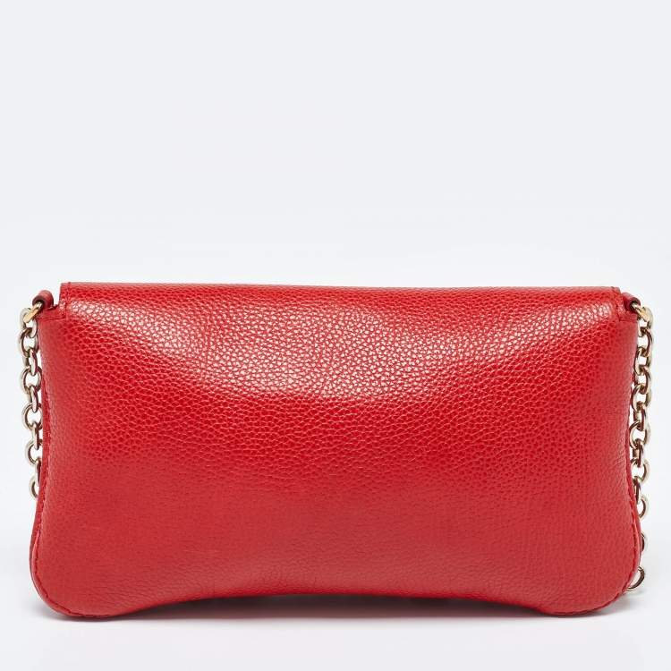 Pre Owned CH Carolina Herrera Red Leather Flap Chain Shoulder Bag