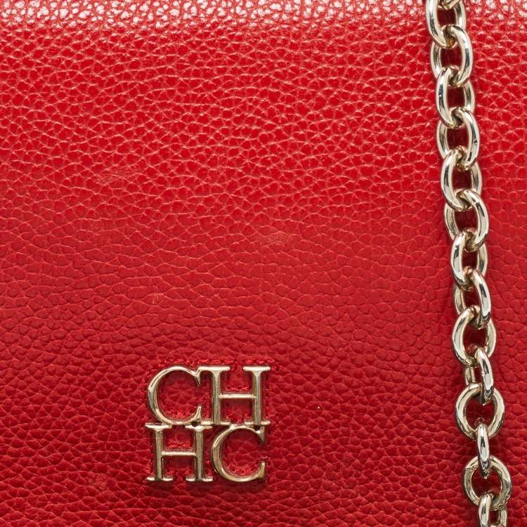 Pre Owned CH Carolina Herrera Red Leather Flap Chain Shoulder Bag