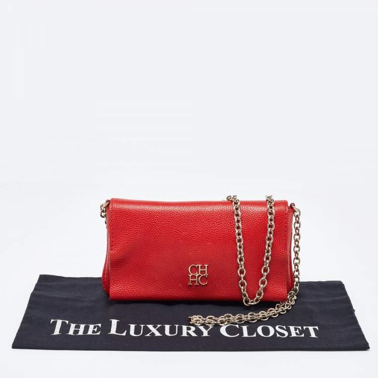 Pre Owned CH Carolina Herrera Red Leather Flap Chain Shoulder Bag