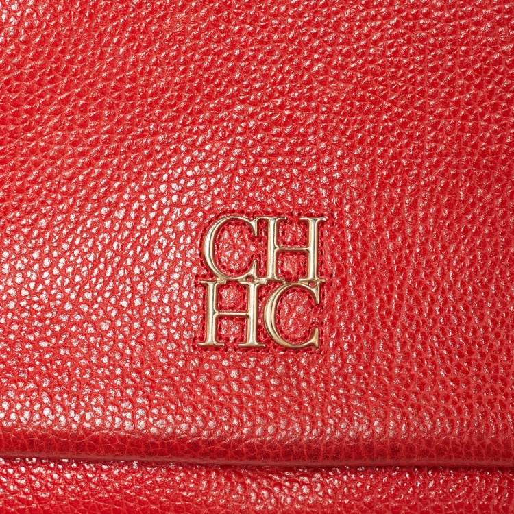 Pre Owned CH Carolina Herrera Red Leather Flap Chain Shoulder Bag