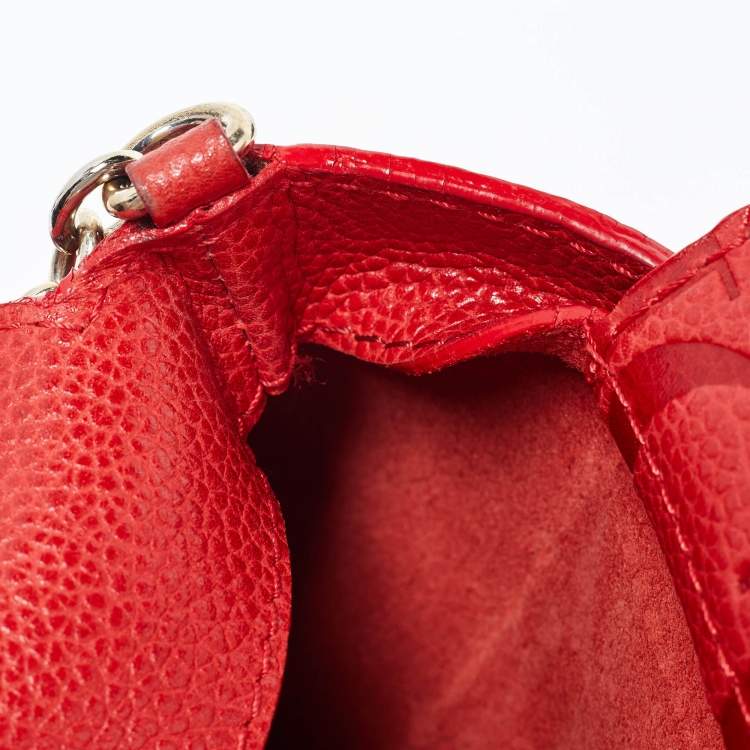 Pre Owned CH Carolina Herrera Red Leather Flap Chain Shoulder Bag