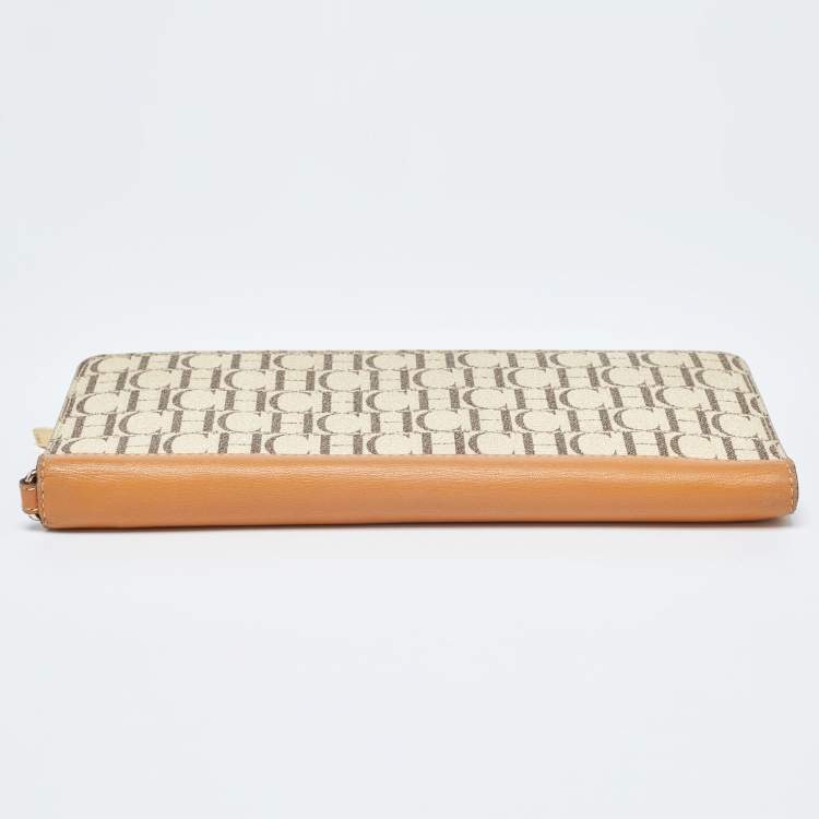 Pre Owned CH Carolina Herrera Beige/Tan Signature Coated Canvas and Leather Wallet