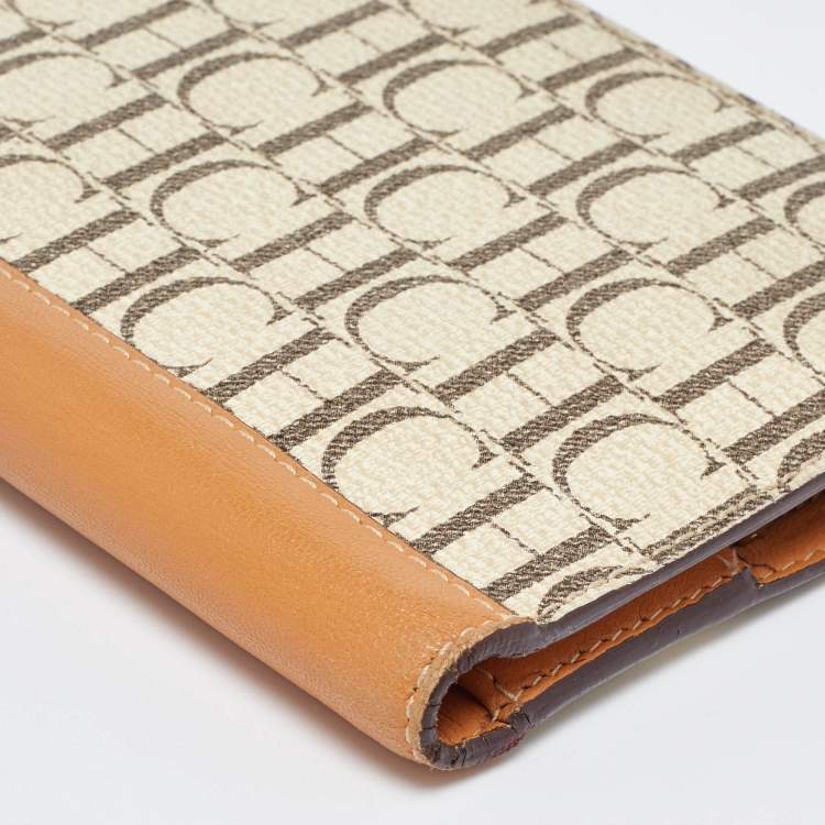 Pre Owned CH Carolina Herrera Beige/Tan Signature Coated Canvas and Leather Wallet