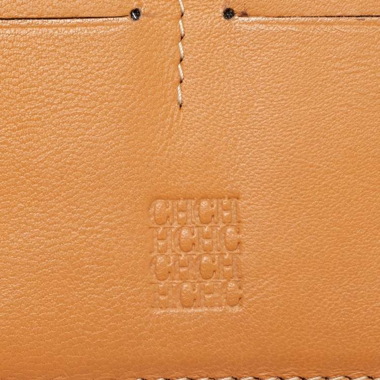Pre Owned CH Carolina Herrera Beige/Tan Signature Coated Canvas and Leather Wallet
