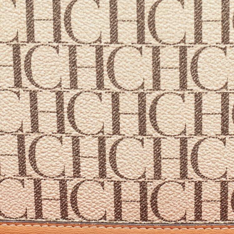 Pre Owned CH Carolina Herrera Beige/Tan Signature Coated Canvas and Leather Wallet