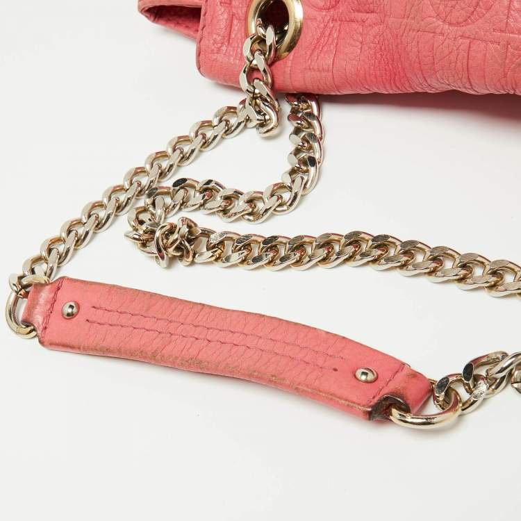 Pre Owned CH Carolina Herrera Pink Monogram Embossed Leather Audrey Shoulder Bag