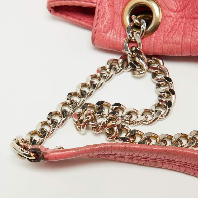 Pre Owned CH Carolina Herrera Pink Monogram Embossed Leather Audrey Shoulder Bag
