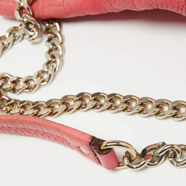 Pre Owned CH Carolina Herrera Pink Monogram Embossed Leather Audrey Shoulder Bag