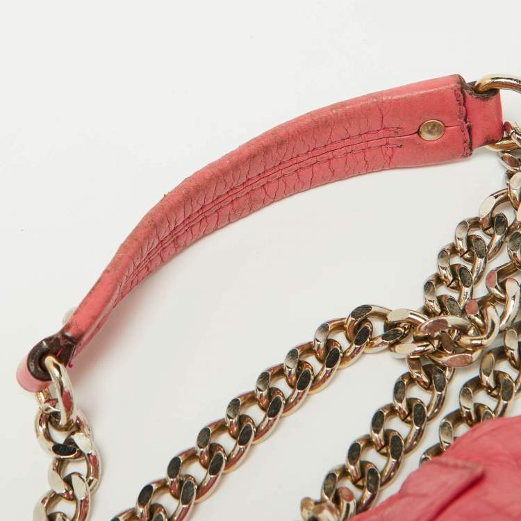 Pre Owned CH Carolina Herrera Pink Monogram Embossed Leather Audrey Shoulder Bag