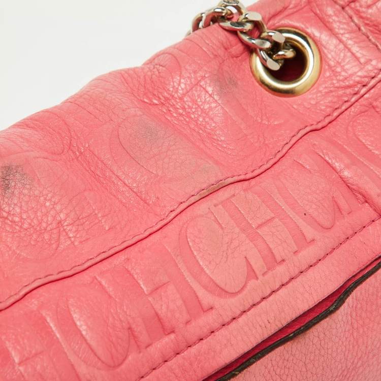 Pre Owned CH Carolina Herrera Pink Monogram Embossed Leather Audrey Shoulder Bag