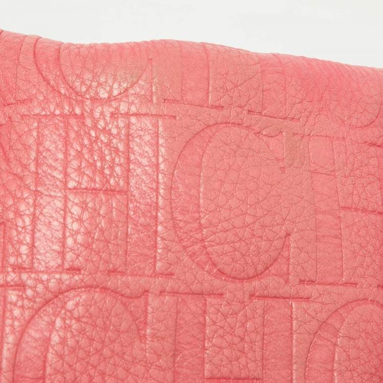 Pre Owned CH Carolina Herrera Pink Monogram Embossed Leather Audrey Shoulder Bag