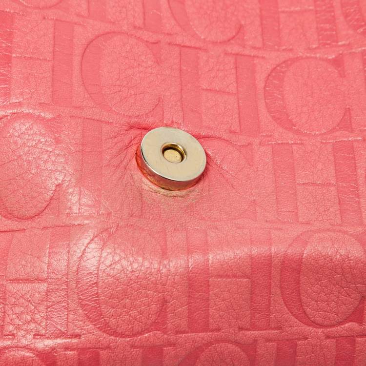 Pre Owned CH Carolina Herrera Pink Monogram Embossed Leather Audrey Shoulder Bag