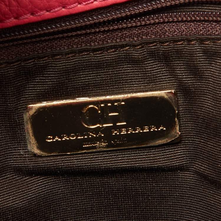Pre Owned CH Carolina Herrera Pink Monogram Embossed Leather Audrey Shoulder Bag