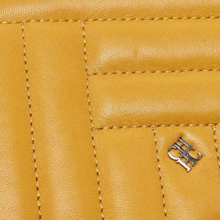 Pre Owned CH Carolina Herrera Yellow Quilted Leather Chain Clutch