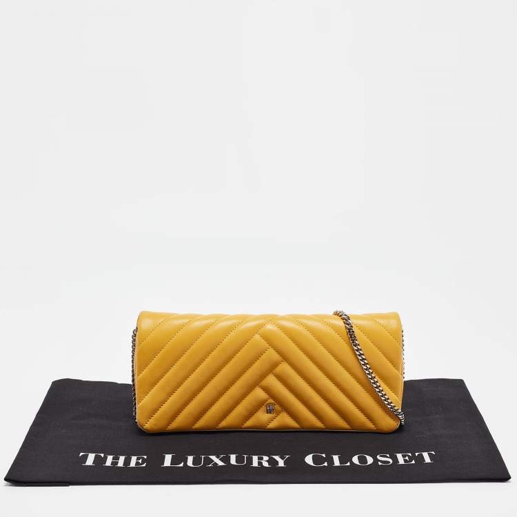 Pre Owned CH Carolina Herrera Yellow Quilted Leather Chain Clutch