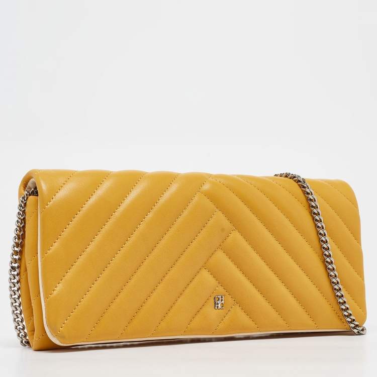 Pre Owned CH Carolina Herrera Yellow Quilted Leather Chain Clutch