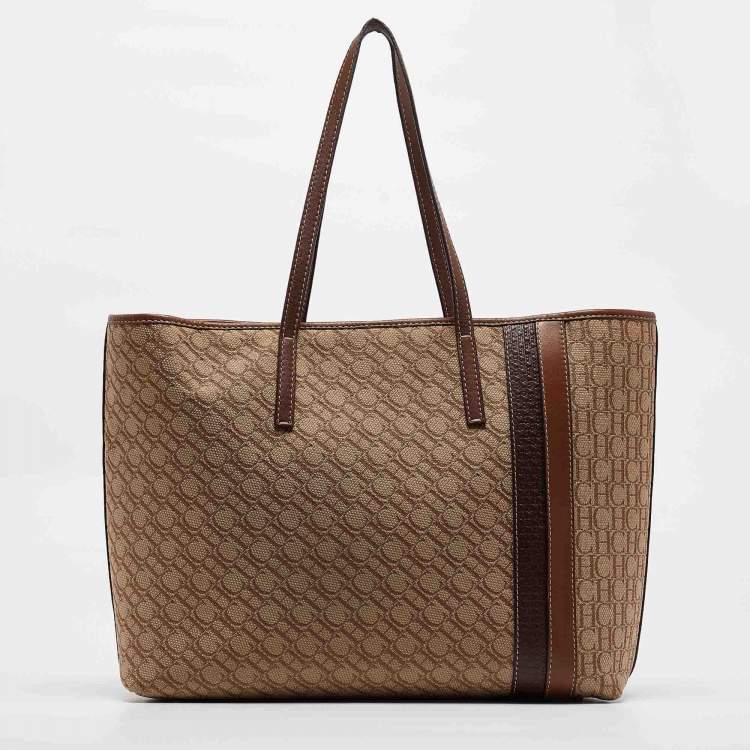 Pre Owned CH Carolina Herrera Brown/Beige Monogram Canvas Shopper Tote