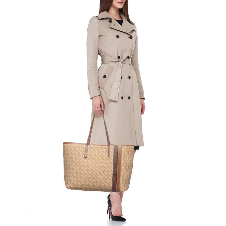 Pre Owned CH Carolina Herrera Brown/Beige Monogram Canvas Shopper Tote