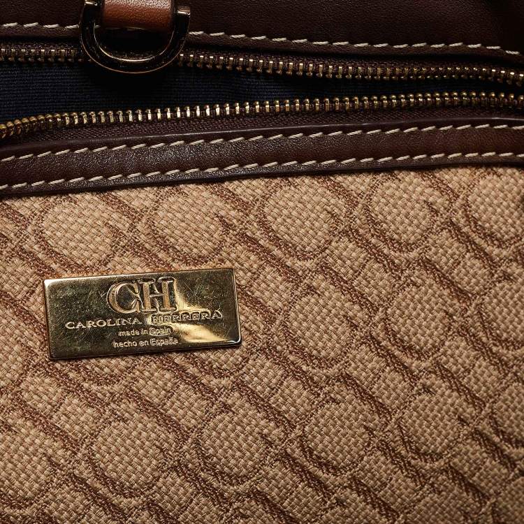 Pre Owned CH Carolina Herrera Brown/Beige Monogram Canvas Shopper Tote