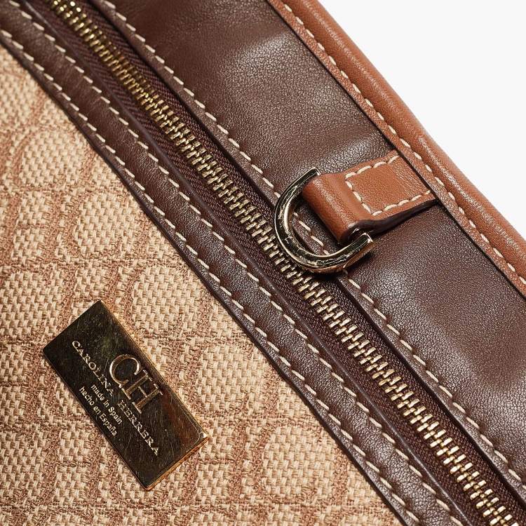 Pre Owned CH Carolina Herrera Brown/Beige Monogram Canvas Shopper Tote