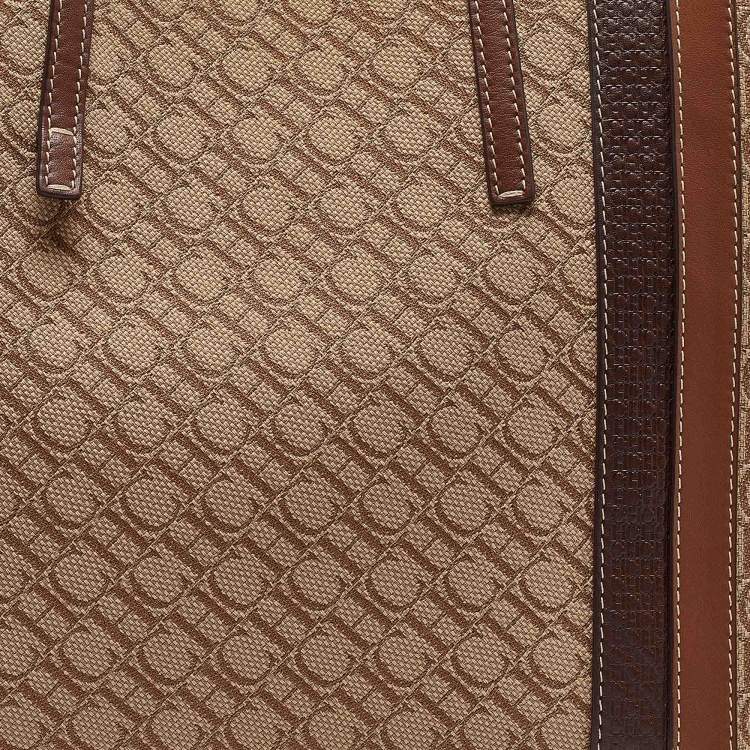 Pre Owned CH Carolina Herrera Brown/Beige Monogram Canvas Shopper Tote